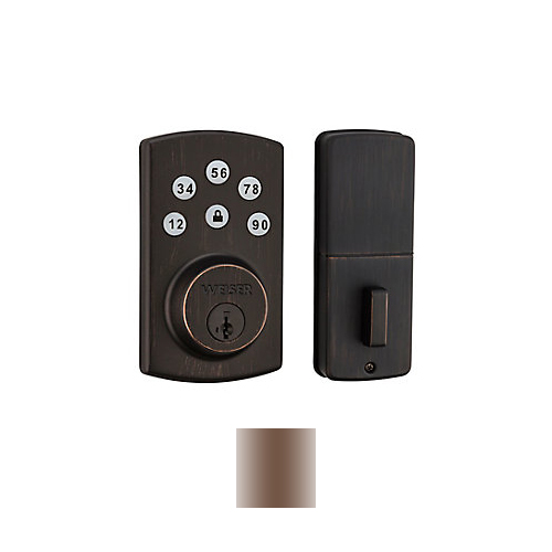 Bronze Weiser Powerbolt 2.0 Black Keyless Entry Electronic Deadbolt. Model # 9GED14600-105